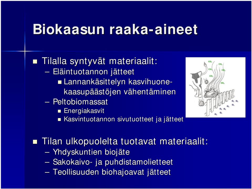 Energiakasvit Kasvintuotannon sivutuotteet ja jätteetj Tilan ulkopuolelta tuotavat