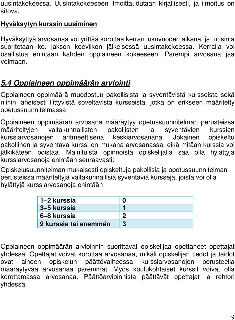 Kerralla voi osallistua enintään kahden oppiaineen kokeeseen. Parempi arvosana jää voimaan. 5.