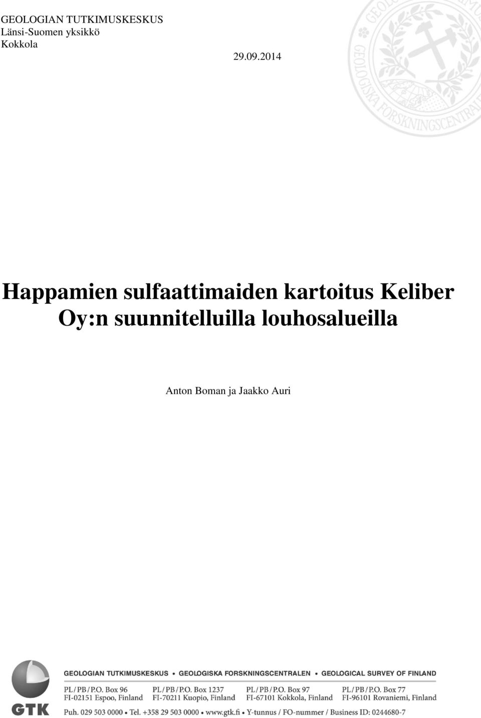 sulfaattimaiden kartoitus Keliber Oy:n