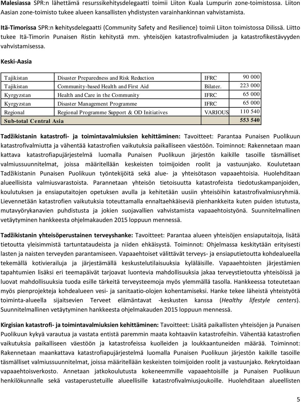 yhteisöjen katastrofivalmiuden ja katastrofikestävyyden vahvistamisessa.