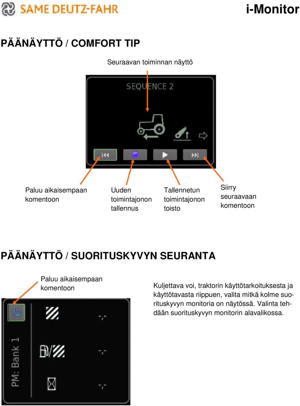 SEURANTA Paluu aikaisempaan komentoon Kuljettava voi, traktorin käyttötarkoituksesta ja käyttötavasta