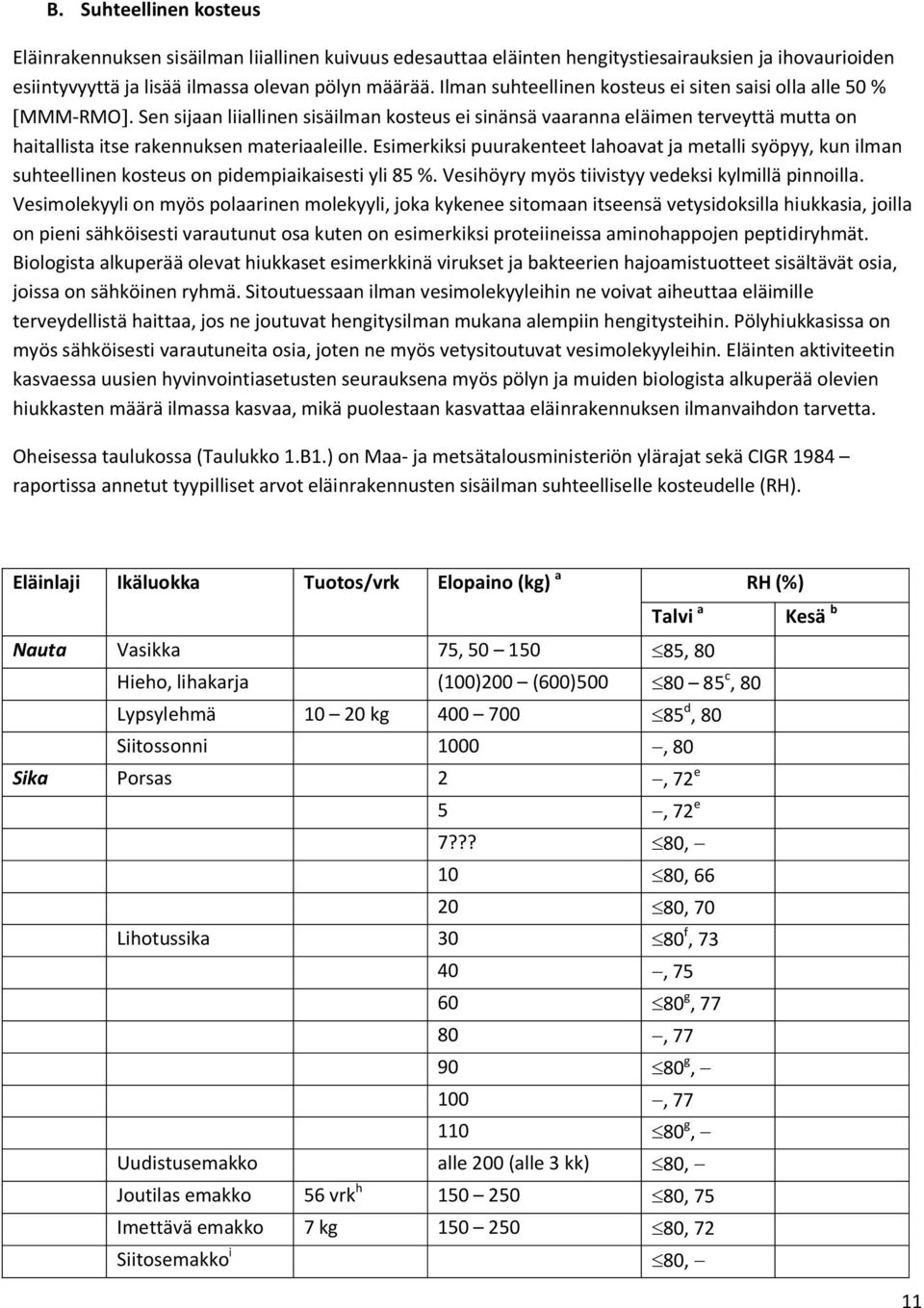 Esimerkiksi puurakenteet lahoavat ja metalli syöpyy, kun ilman suhteellinen kosteus on pidempiaikaisesti yli 85 %. Vesihöyry myös tiivistyy vedeksi kylmillä pinnoilla.