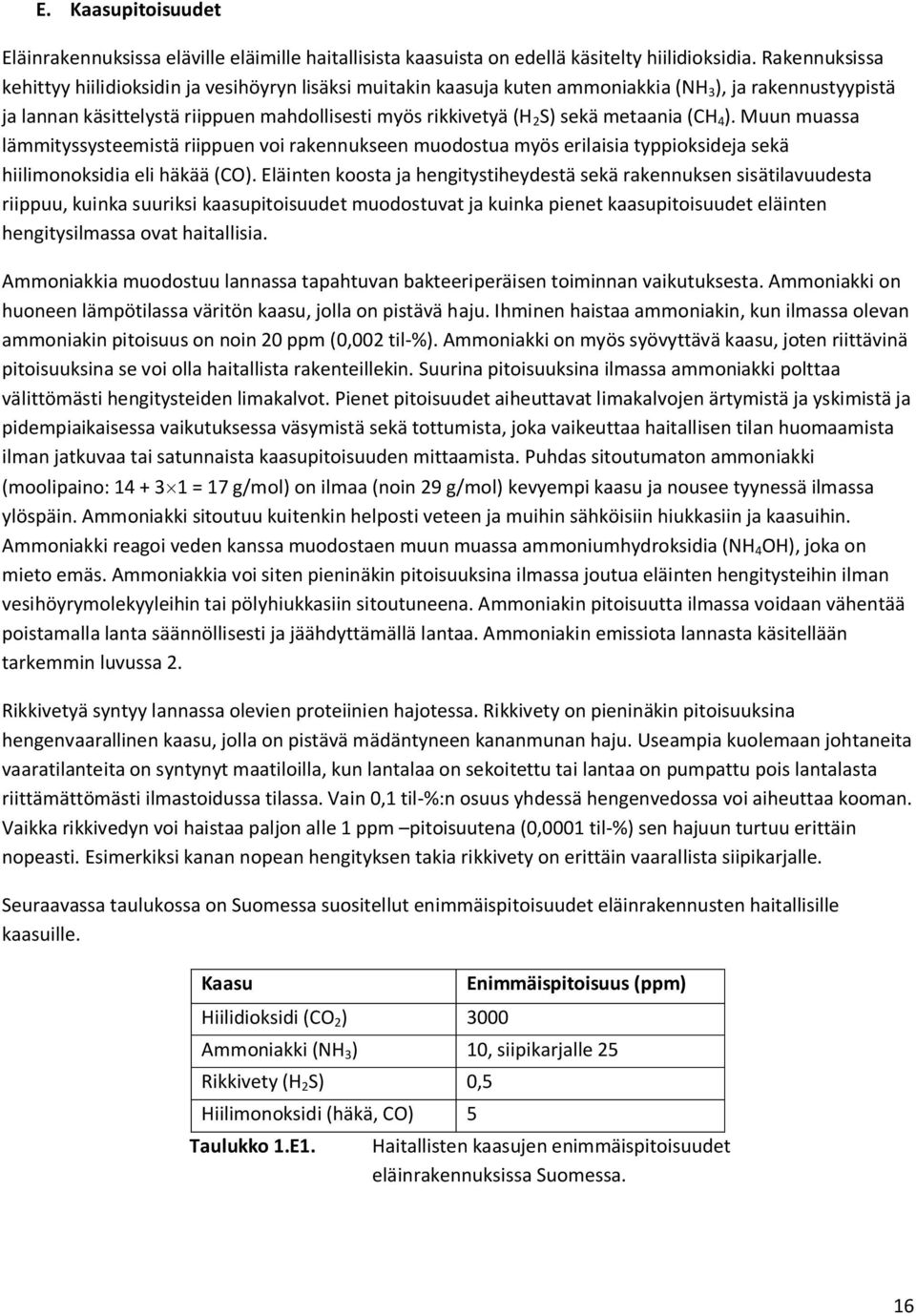 metaania (CH 4 ). Muun muassa lämmityssysteemistä riippuen voi rakennukseen muodostua myös erilaisia typpioksideja sekä hiilimonoksidia eli häkää (CO).