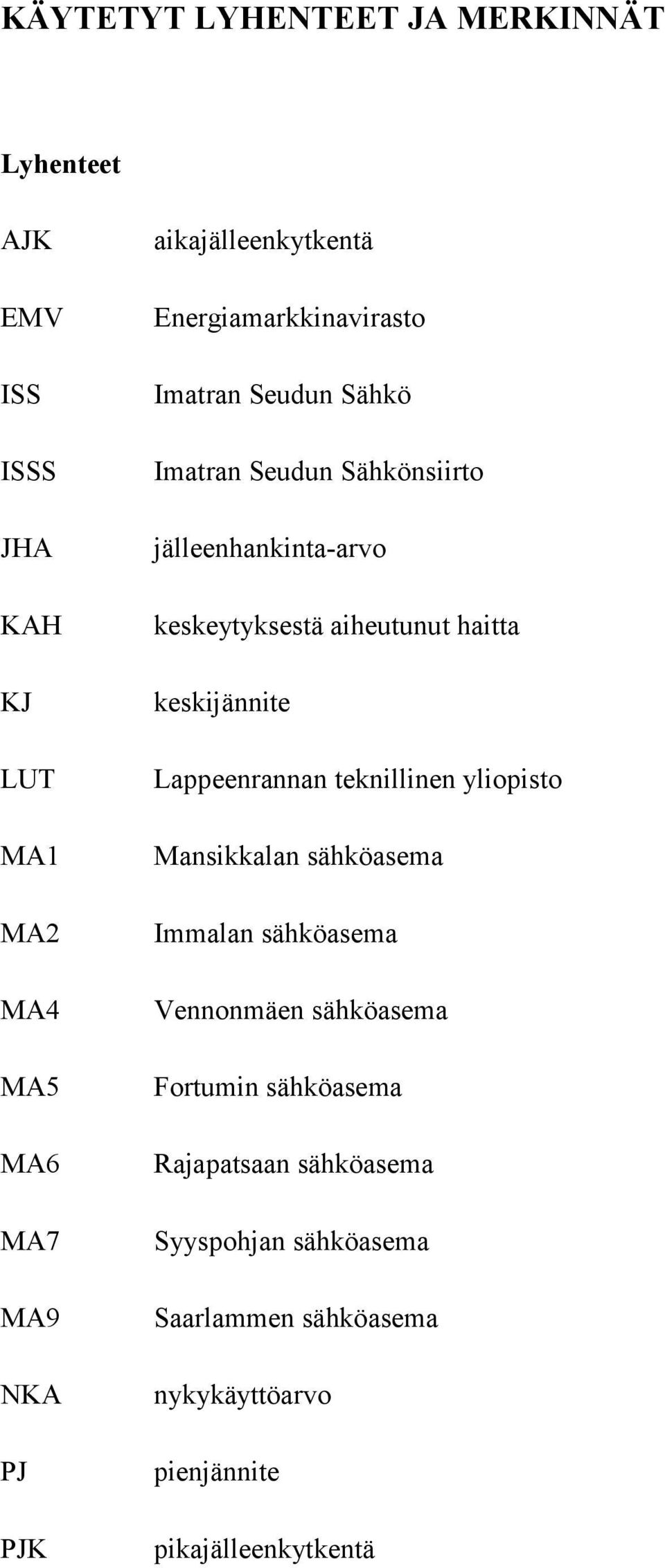 keskeytyksestä aiheutunut haitta keskijännite Lappeenrannan teknillinen yliopisto Mansikkalan sähköasema Immalan sähköasema