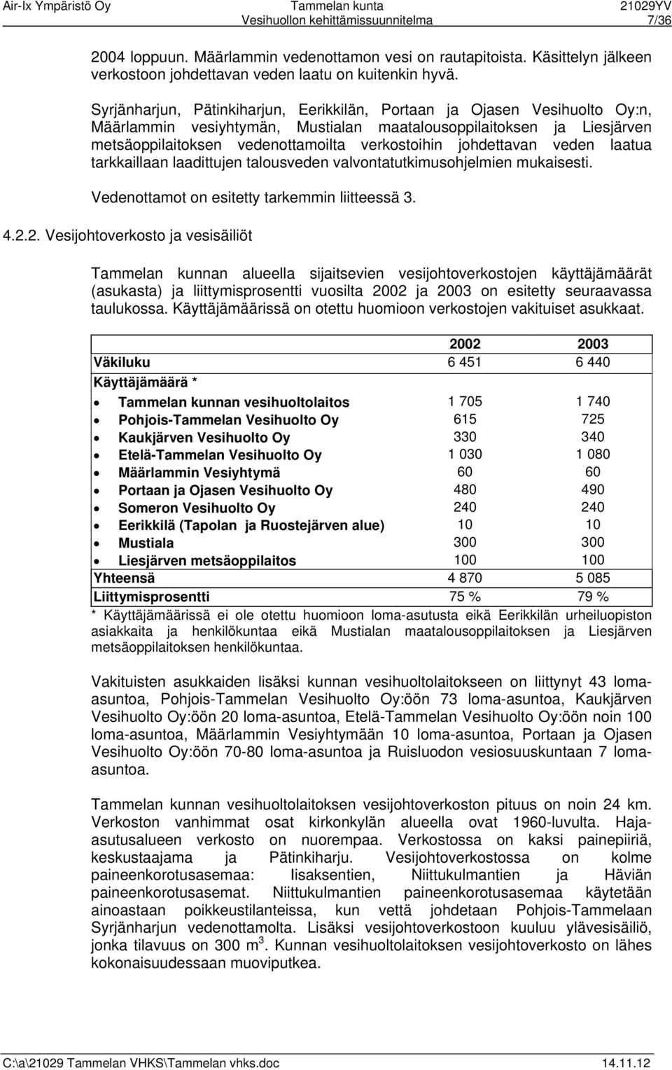 johdettavan veden laatua tarkkaillaan laadittujen talousveden valvontatutkimusohjelmien mukaisesti. Vedenottamot on esitetty tarkemmin liitteessä 3. 4.2.