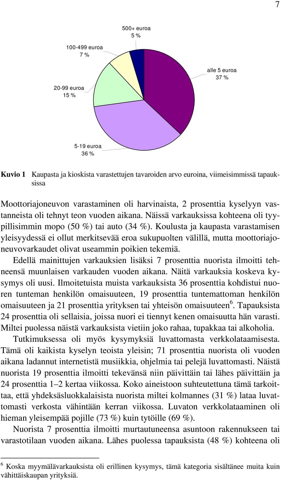 Koulusta ja kaupasta varastamisen yleisyydessä ei ollut merkitsevää eroa sukupuolten välillä, mutta moottoriajoneuvovarkaudet olivat useammin poikien tekemiä.