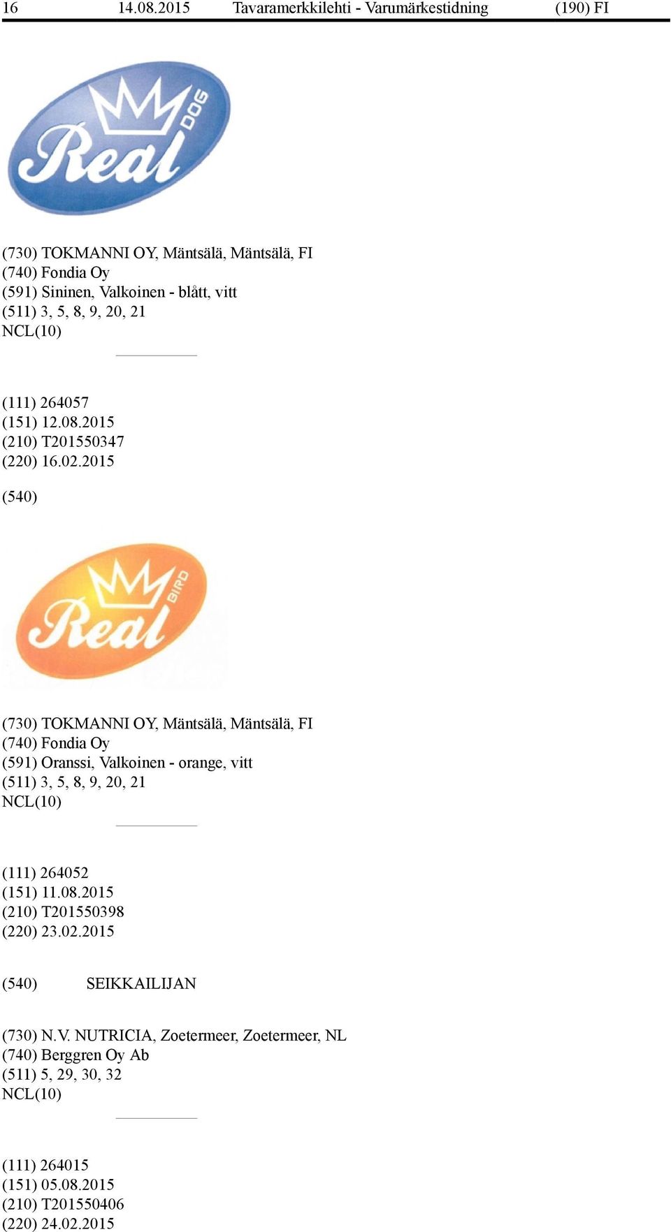 2015 (730) TOKMANNI OY, Mäntsälä, Mäntsälä, FI (740) Fondia Oy (591) Oranssi, Valkoinen - orange, vitt (511) 3, 5, 8, 9, 20, 21 (111)