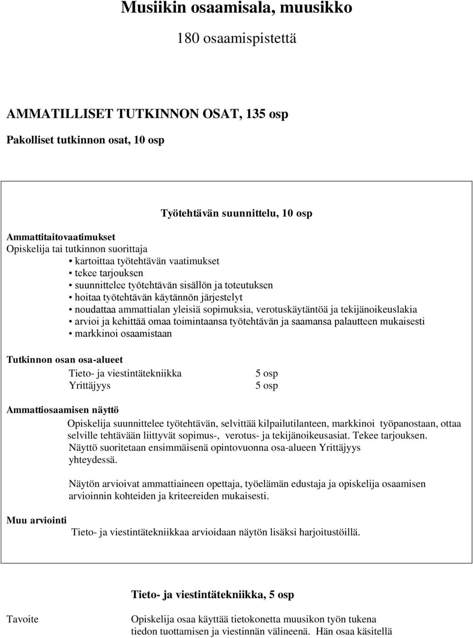 tekijänoikeuslakia arvioi ja kehitta a omaa toimintaansa tyo tehta va n ja saamansa palautteen mukaisesti markkinoi osaamistaan Tutkinnon osan osa-alueet Tieto- ja viestintätekniikka Yrittäjyys 5 osp