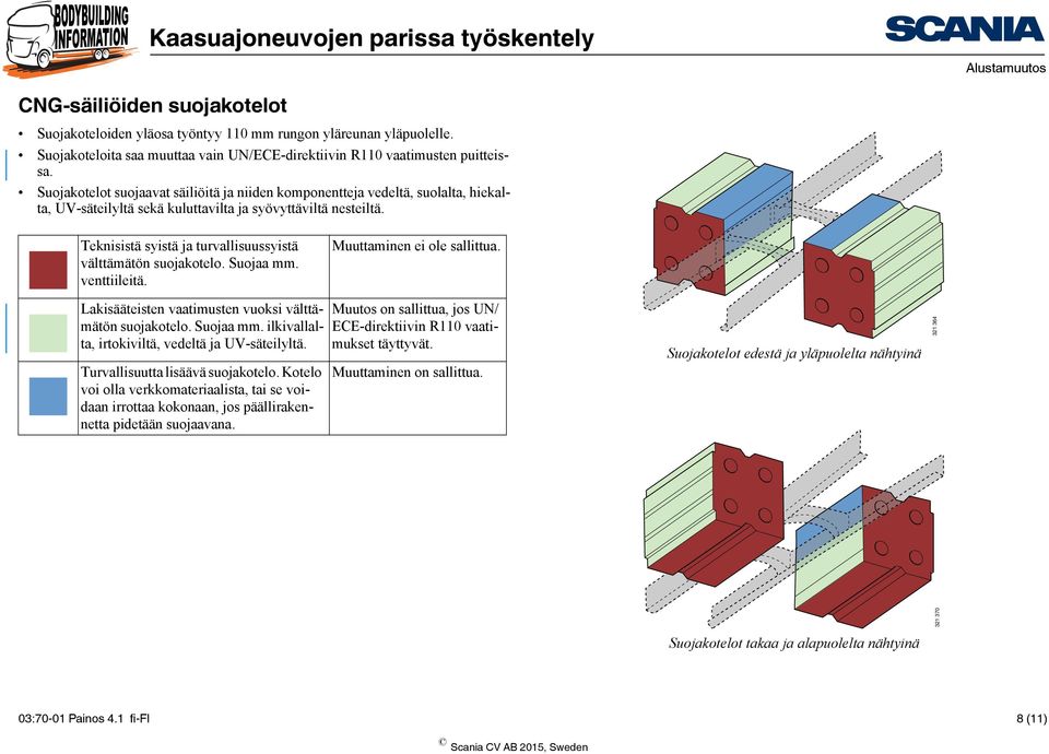 Teknisistä syistä ja turvallisuussyistä välttämätön suojakotelo. Suojaa mm. venttiileitä. Muuttaminen ei ole sallittua. Lakisääteisten vaatimusten vuoksi välttämätön suojakotelo. Suojaa mm. ilkivallalta, irtokiviltä, vedeltä ja UV-säteilyltä.