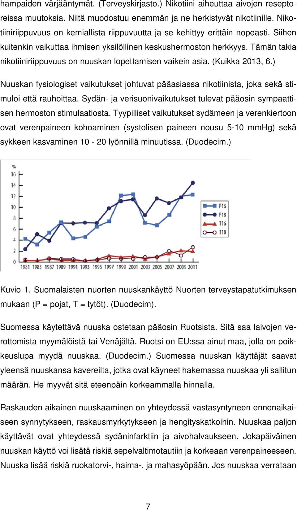 Tämän takia nikotiiniriippuvuus on nuuskan lopettamisen vaikein asia. (Kuikka 2013, 6.) Nuuskan fysiologiset vaikutukset johtuvat pääasiassa nikotiinista, joka sekä stimuloi että rauhoittaa.