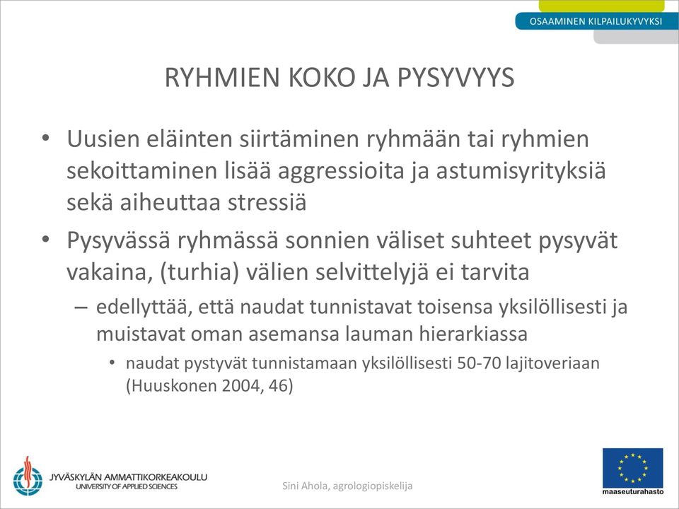 välien selvittelyjä ei tarvita edellyttää, että naudat tunnistavat toisensa yksilöllisesti ja muistavat oman