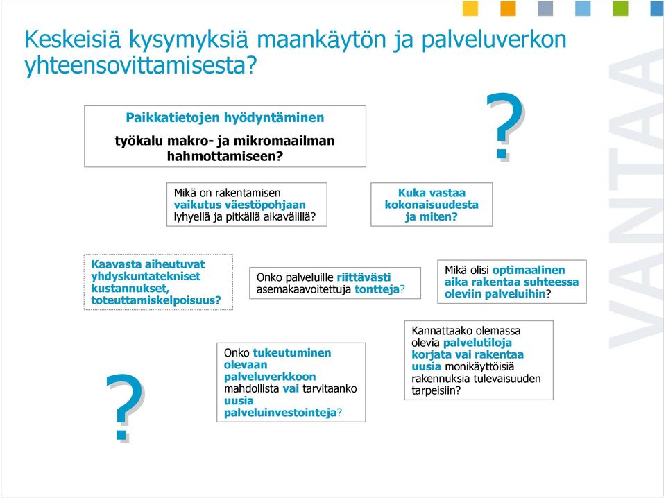 Kaavasta aiheutuvat yhdyskuntatekniset kustannukset, toteuttamiskelpoisuus? Onko palveluille riittävästi asemakaavoitettuja tontteja?