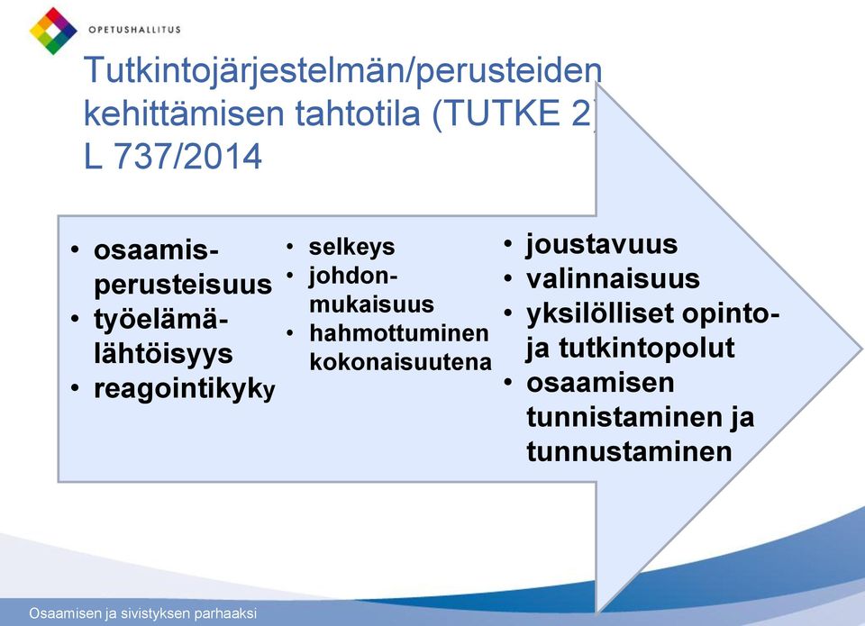 johdonmukaisuus hahmottuminen kokonaisuutena joustavuus valinnaisuus