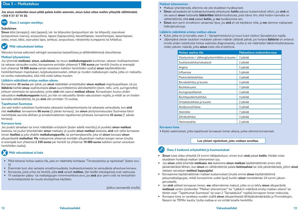 (lapsipuolesi), kasvattilapsesi, isovanhempasi, lapsenlapsesi, setäsi, enosi, tätisi, sisarustesi lapsi, serkkusi, avopuolisosi, rekisteröity kumppanisi tai kihlattusi.