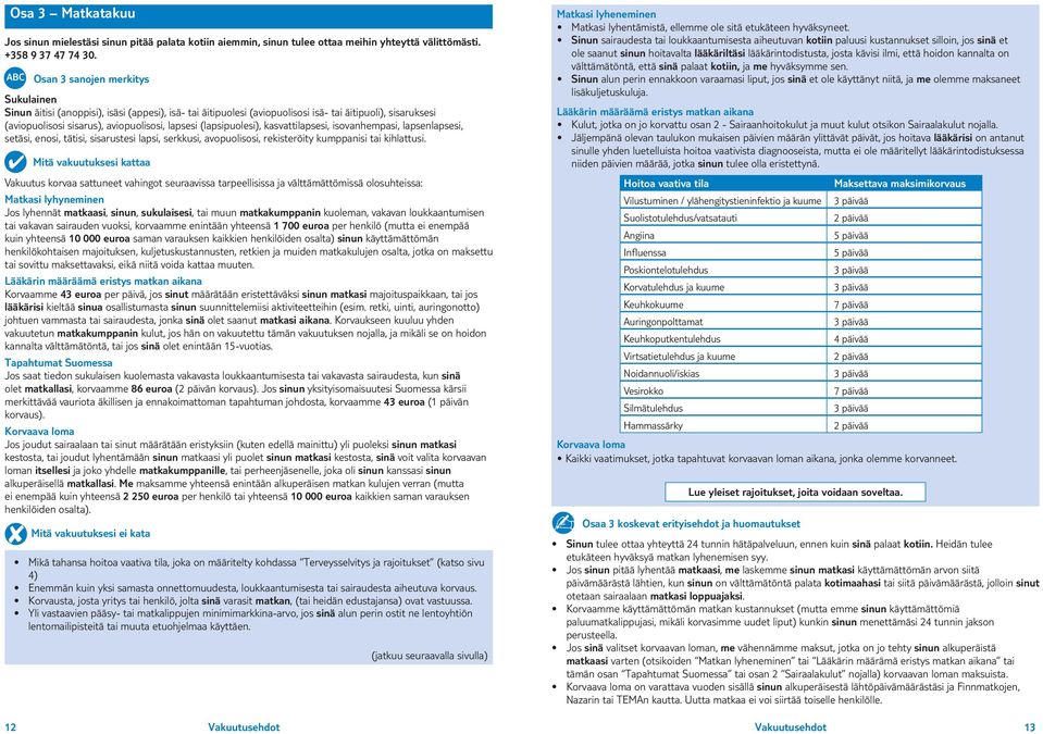 (lapsipuolesi), kasvattilapsesi, isovanhempasi, lapsenlapsesi, setäsi, enosi, tätisi, sisarustesi lapsi, serkkusi, avopuolisosi, rekisteröity kumppanisi tai kihlattusi.