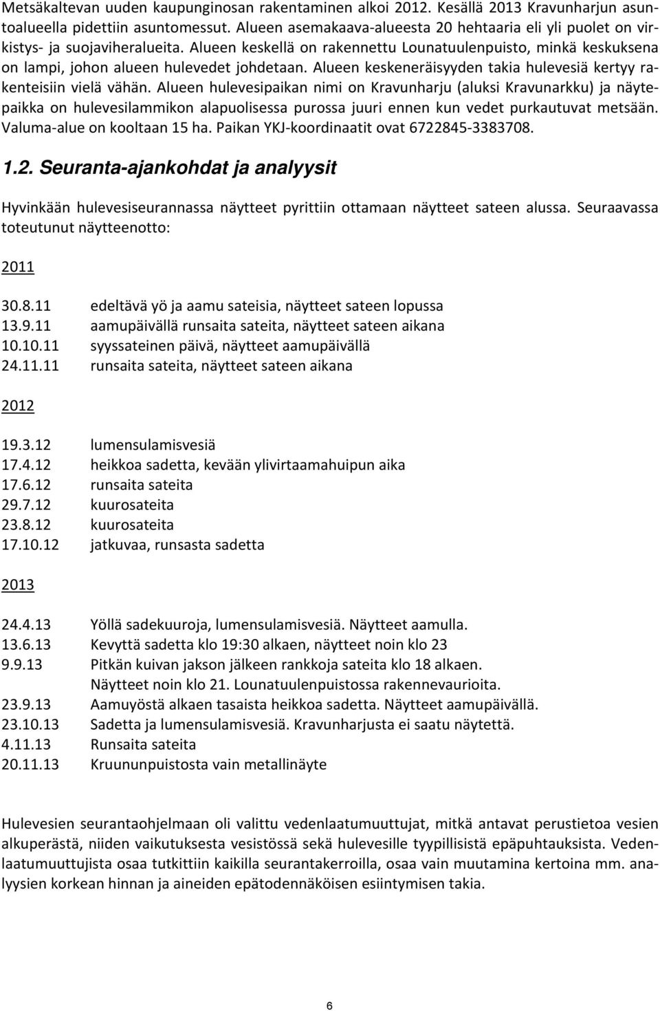 Alueen keskeneräisyyden takia hulevesiä kertyy rakenteisiin vielä vähän.