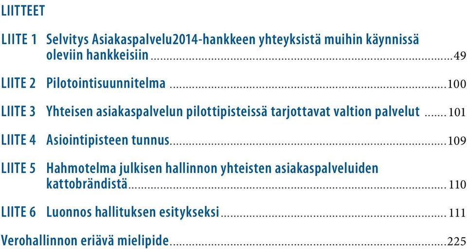 ..100 LIITE 3 Yhteisen asiakaspalvelun pilottipisteissä tarjottavat valtion palvelut.