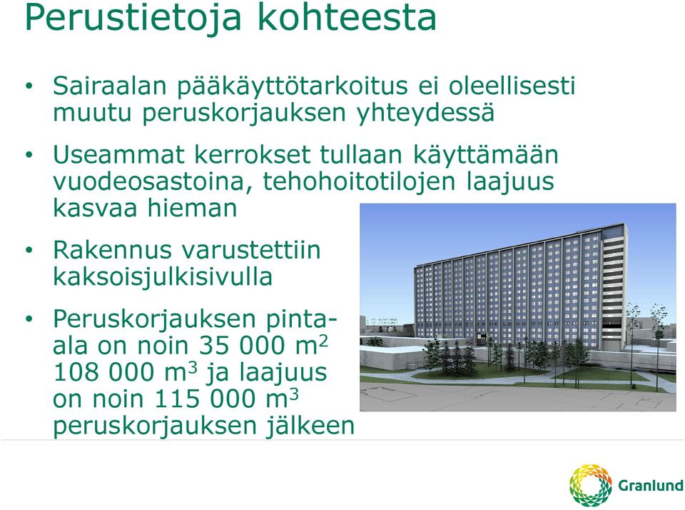 tehohoitotilojen laajuus kasvaa hieman Rakennus varustettiin kaksoisjulkisivulla