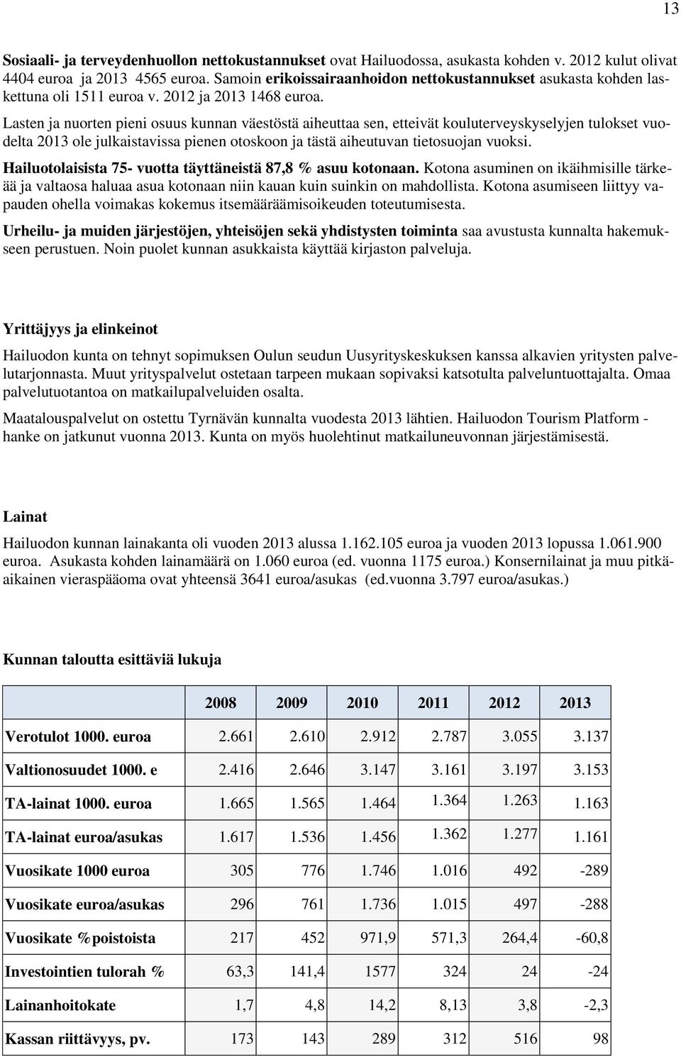 Lasten ja nuorten pieni osuus kunnan väestöstä aiheuttaa sen, etteivät kouluterveyskyselyjen tulokset vuodelta 2013 ole julkaistavissa pienen otoskoon ja tästä aiheutuvan tietosuojan vuoksi.