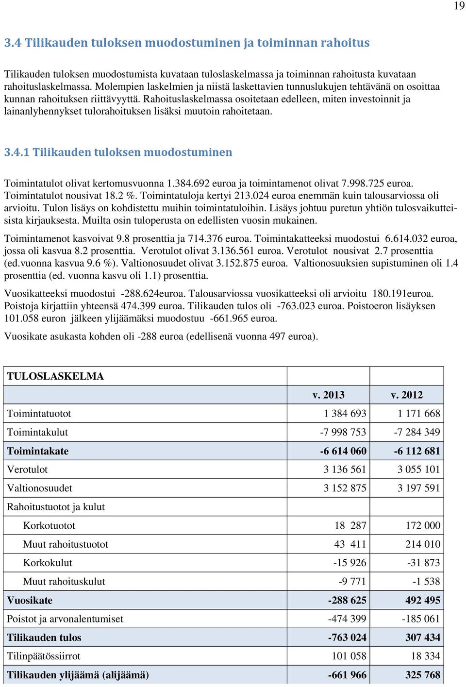 Rahoituslaskelmassa osoitetaan edelleen, miten investoinnit ja lainanlyhennykset tulorahoituksen lisäksi muutoin rahoitetaan. 3.4.