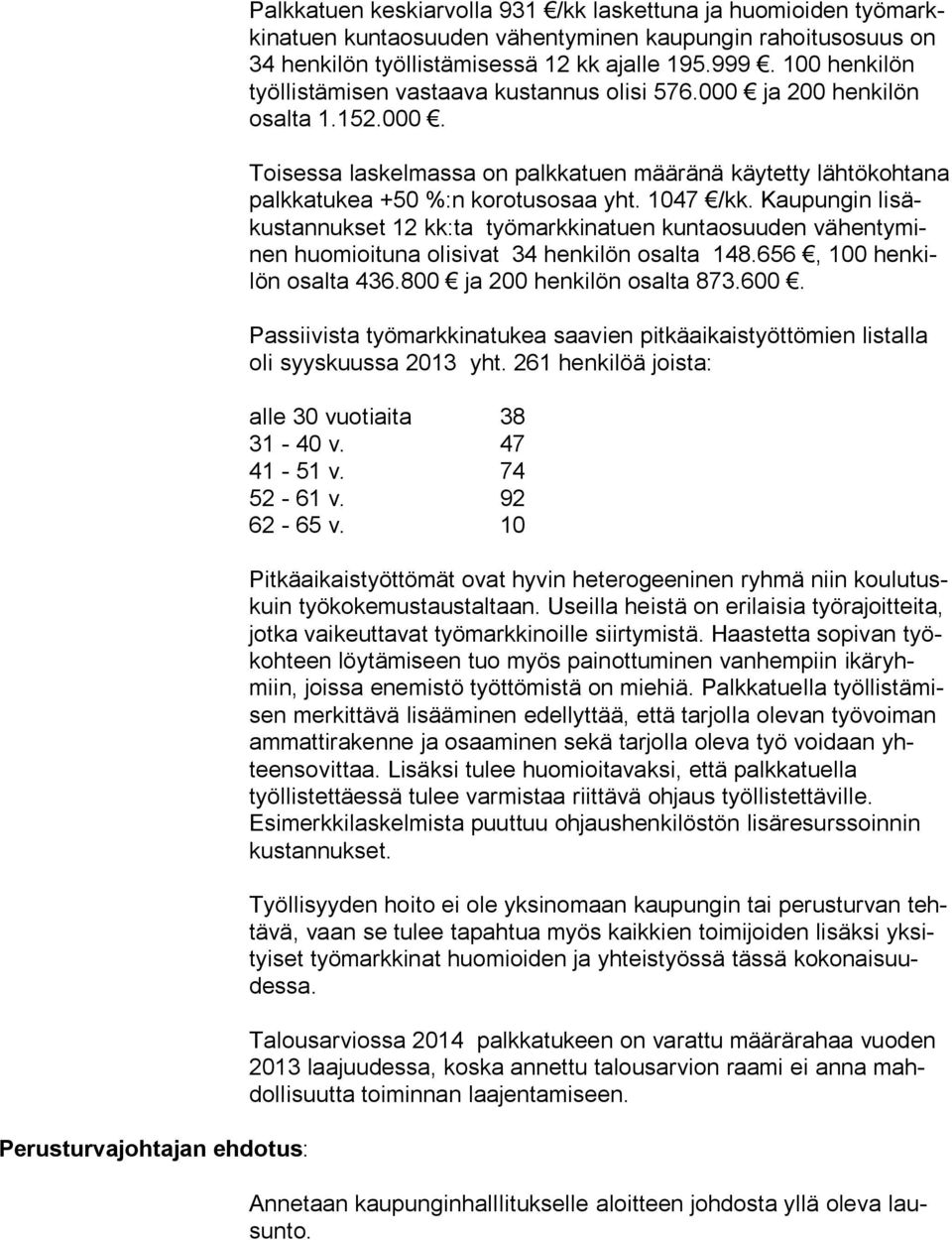 1047 /kk. Kaupungin lisäkus tannukset 12 kk:ta työ mark kinatuen kunta osuuden vä henty minen huo mioi tuna olisi vat 34 hen kilön osal ta 148.656, 100 hen kilön osal ta 436.