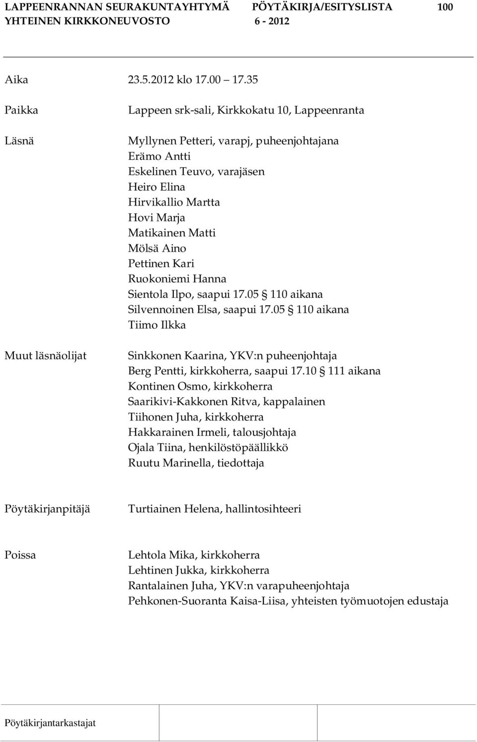 Marja Matikainen Matti Mölsä Aino Pettinen Kari Ruokoniemi Hanna Sientola Ilpo, saapui 17.05 110 aikana Silvennoinen Elsa, saapui 17.