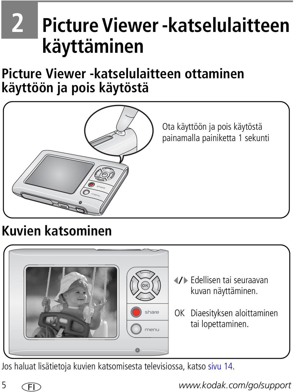 Edellisen tai seuraavan kuvan näyttäminen. OK Diaesityksen aloittaminen tai lopettaminen.