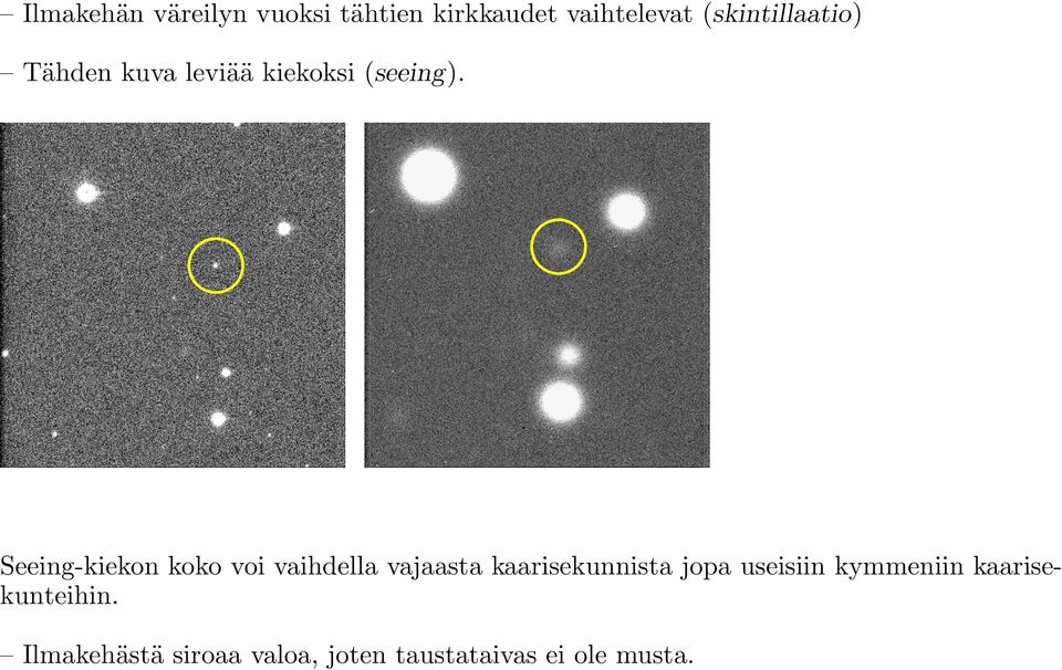 Seeing-kiekon koko voi vaihdella vajaasta kaarisekunnista jopa