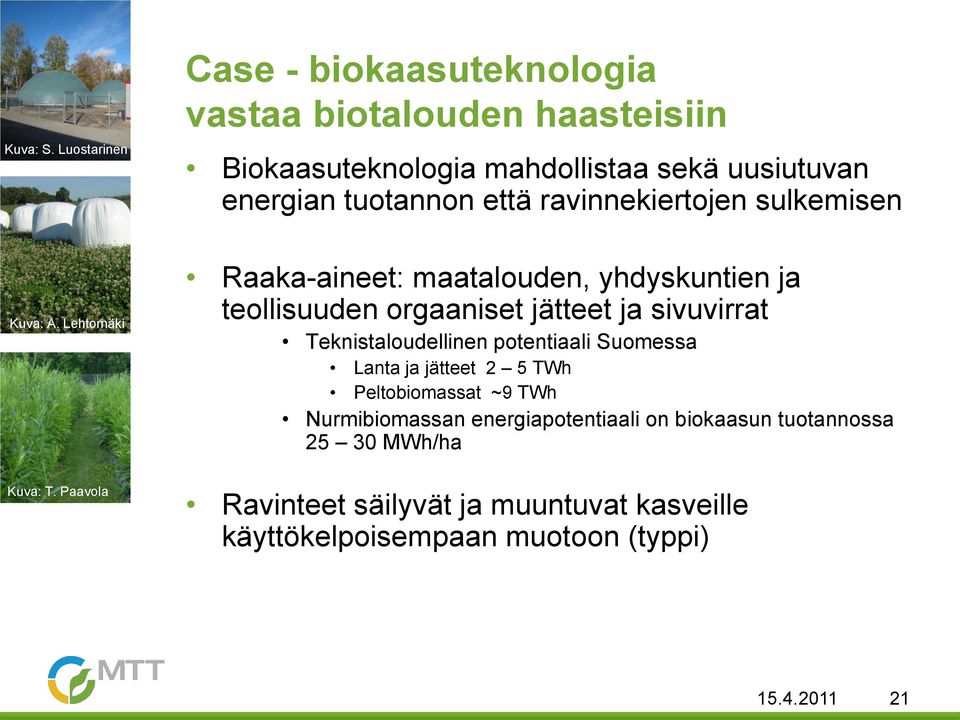 ravinnekiertojen sulkemisen Raaka-aineet: maatalouden, yhdyskuntien ja teollisuuden orgaaniset jätteet ja sivuvirrat Teknistaloudellinen