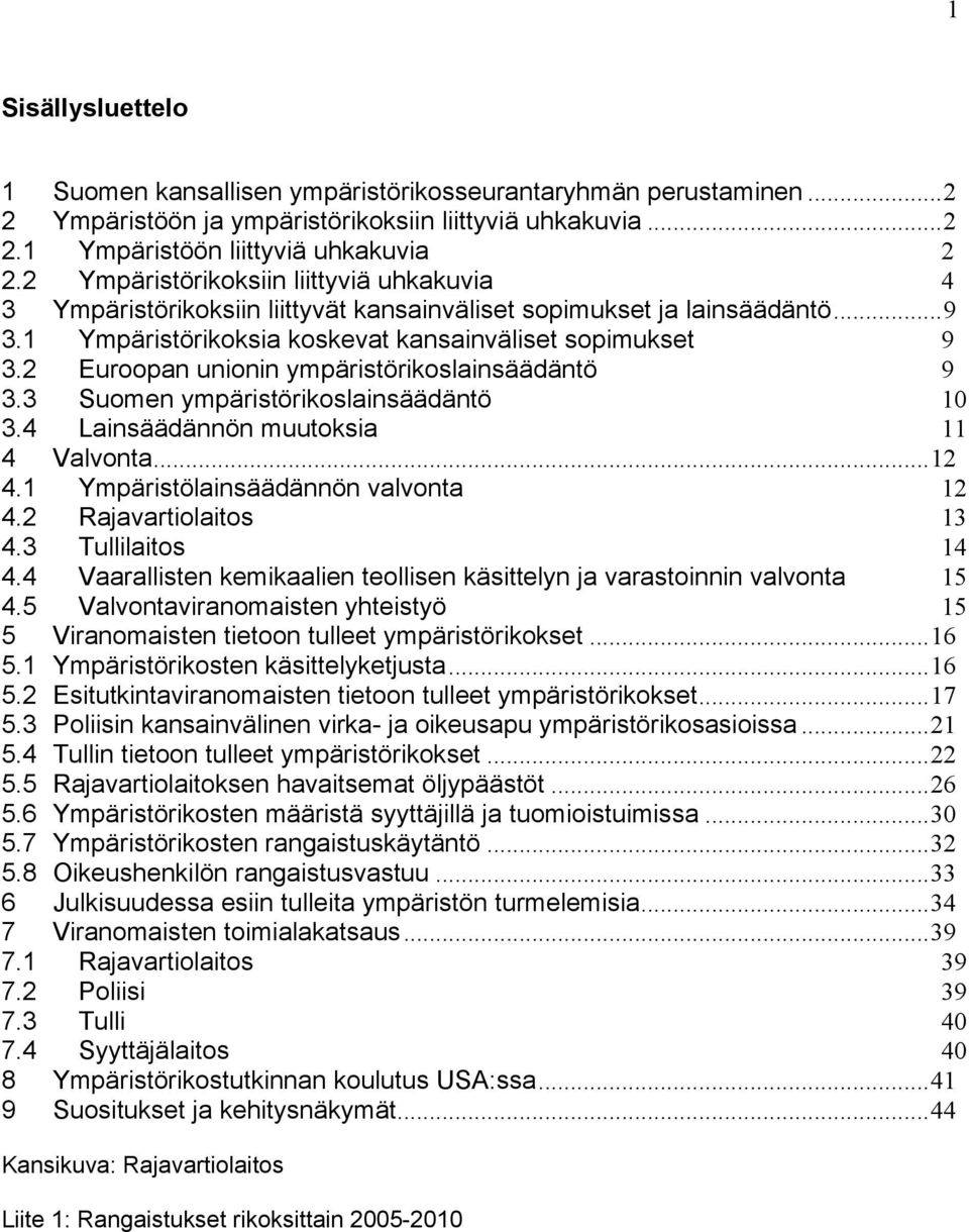 2 Euroopan unionin ympäristörikoslainsäädäntö 3.3 Suomen ympäristörikoslainsäädäntö 3.4 Lainsäädännön muutoksia 4 Valvonta... 4.1 Ympäristölainsäädännön valvonta 4.2 Rajavartiolaitos 4.