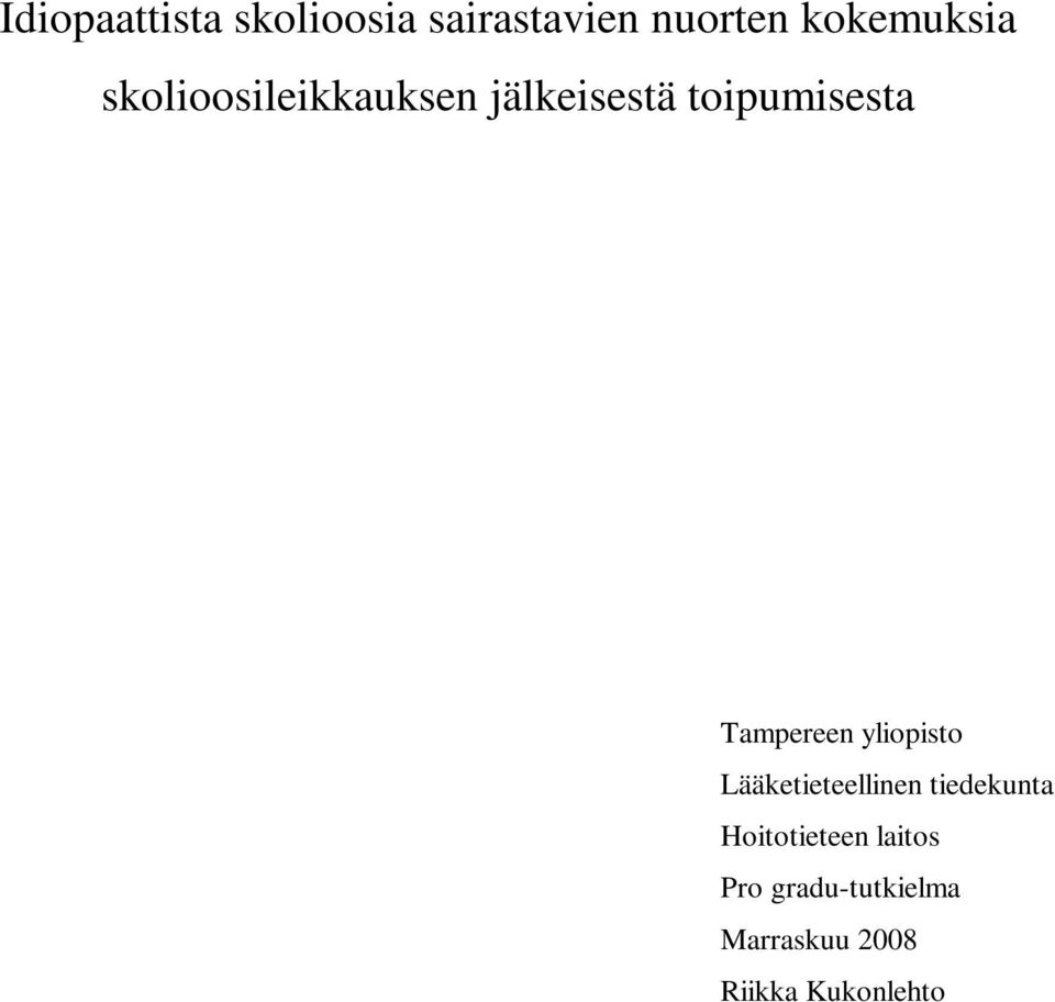toipumisesta Tampereen yliopisto Lääketieteellinen