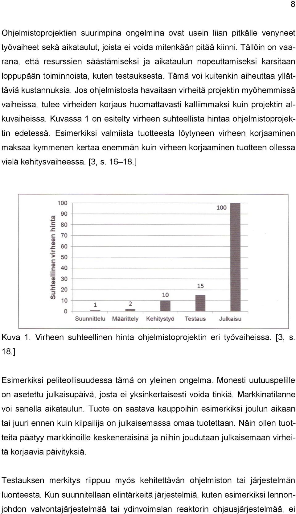 Jos ohjelmistosta havaitaan virheitä projektin myöhemmissä vaiheissa, tulee virheiden korjaus huomattavasti kalliimmaksi kuin projektin alkuvaiheissa.