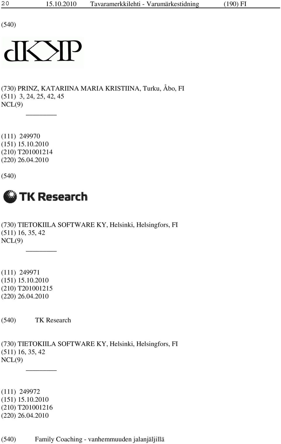 25, 42, 45 (111) 249970 (210) T201001214 (220) 26.04.