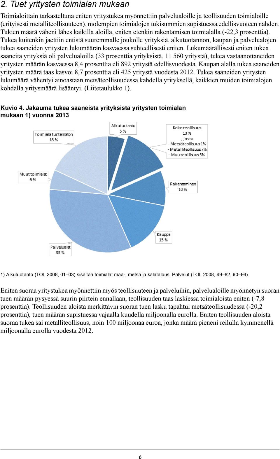 Tukea kuitenkin jaettiin entistä suuremmalle joukolle yrityksiä, alkutuotannon, kaupan ja palvelualojen tukea saaneiden yritysten lukumäärän kasvaessa suhteellisesti eniten.