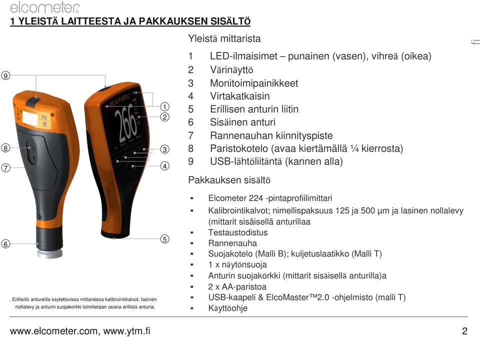 mittareissa kalibrointikalvot, lasinen nollalevy ja anturin suojakorkki toimitetaan osana erillistä anturia.