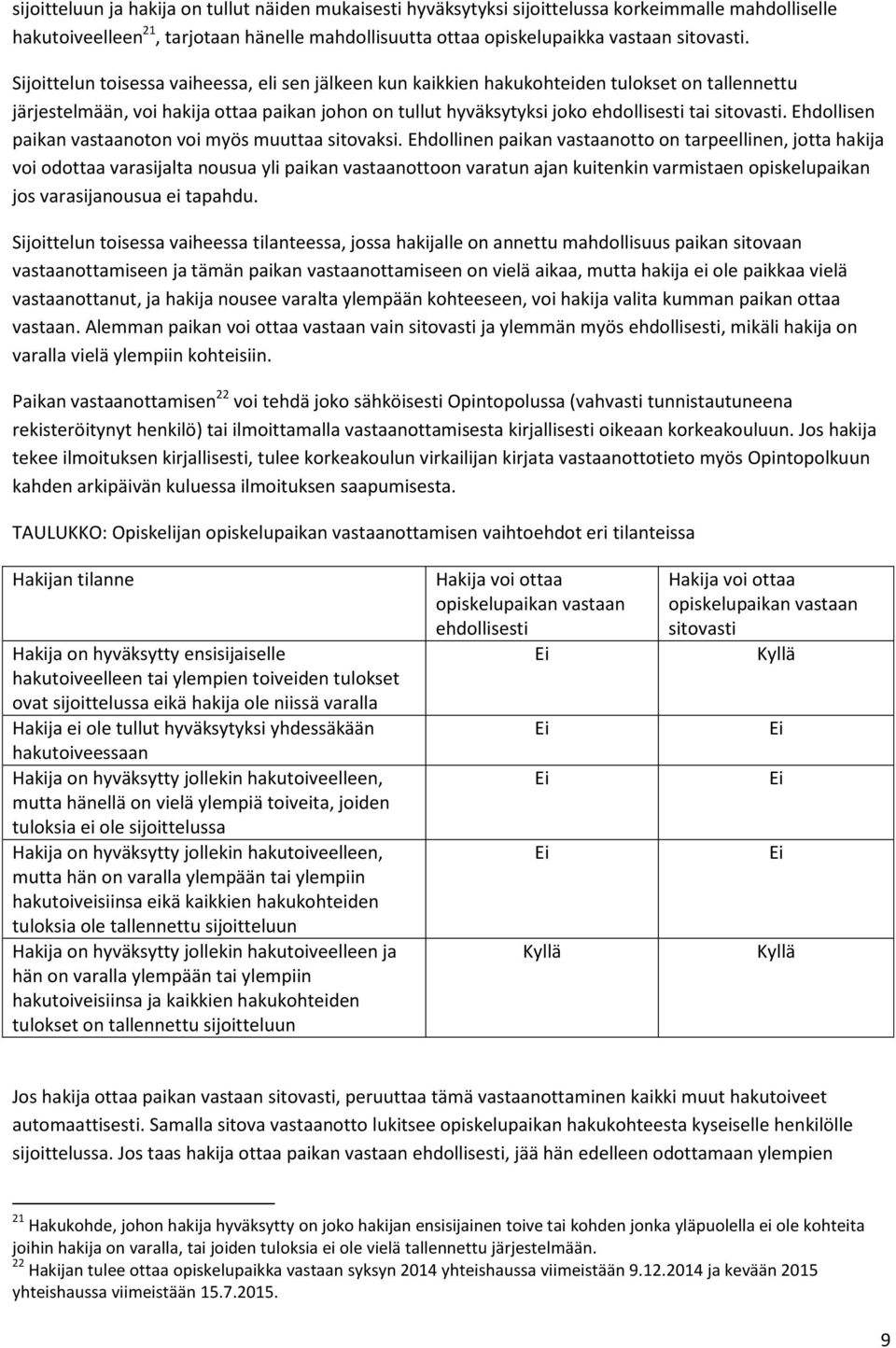 Ehdollisen paikan vastaanoton voi myös muuttaa sitovaksi.