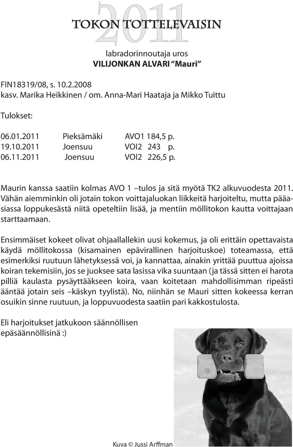 Vähän aiemminkin oli jotain tokon voittajaluokan liikkeitä harjoiteltu, mutta pääasiassa loppukesästä niitä opeteltiin lisää, ja mentiin möllitokon kautta voittajaan starttaamaan.