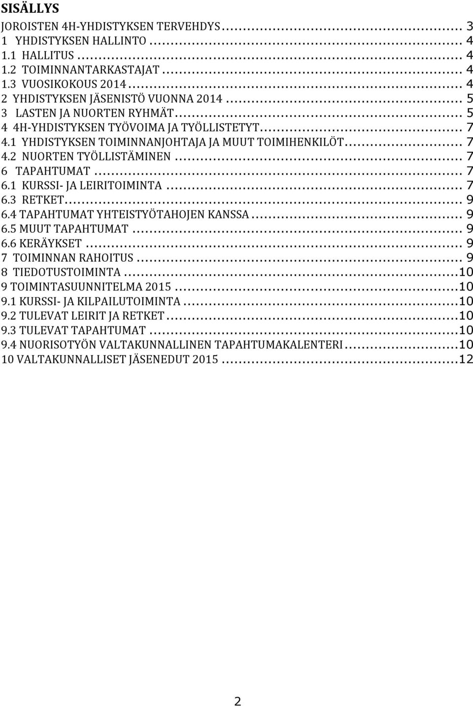 TAPAHTUMAT... 7 6.1 KURSSI- JA LEIRITOIMINTA... 7 6.3 RETKET... 9 6.4 TAPAHTUMAT YHTEISTYÖTAHOJEN KANSSA... 9 6.5 MUUT TAPAHTUMAT... 9 6.6 KERÄYKSET... 9 7 TOIMINNAN RAHOITUS... 9 8 TIEDOTUSTOIMINTA.