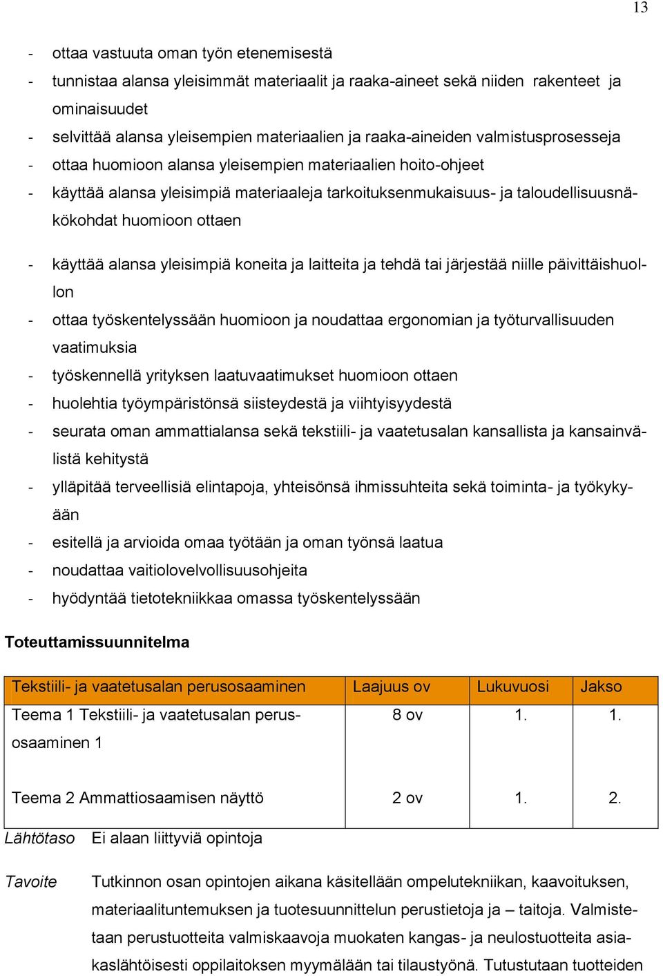 ottaen - käyttää alansa yleisimpiä koneita ja laitteita ja tehdä tai järjestää niille päivittäishuollon - ottaa työskentelyssään huomioon ja noudattaa ergonomian ja työturvallisuuden vaatimuksia -