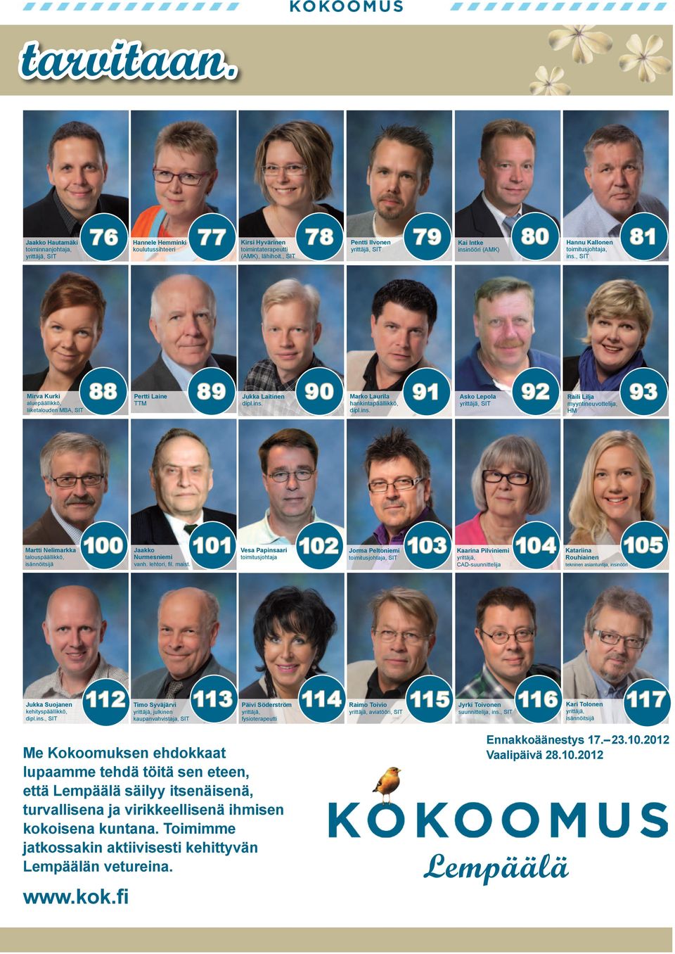 , SIT insinööri (AMK) ins., SIT Mirva Kurki aluepäällikkö, liiketalouden MBA, SIT 88 Pertti Laine 89 Jukka Laitinen 90 Marko Laurila 91 Asko Lepola 92 Raili Lilja 93 TTM dipl.ins. hankintapäällikkö, dipl.