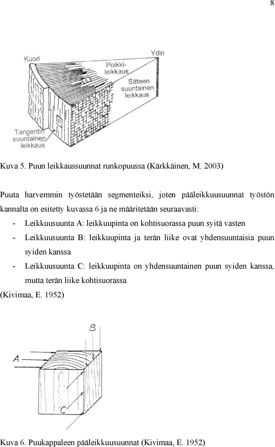 seuraavasti: - Leikkuusuunta A: leikkuupinta on kohtisuorassa puun syitä vasten - Leikkuusuunta B: leikkuupinta ja terän liike ovat