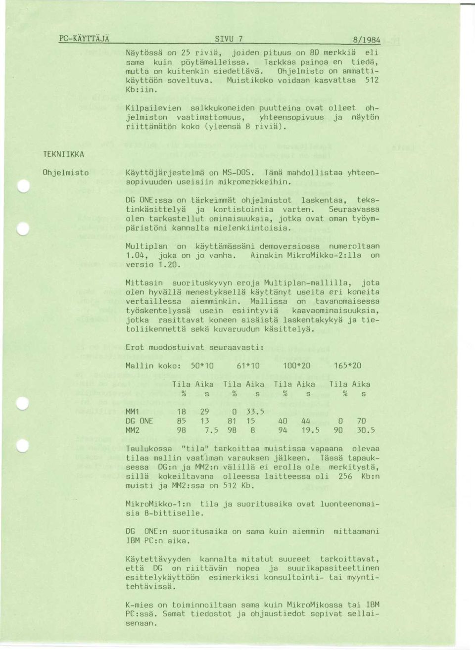 Kilpailevien salkkukoneiden puutteina ovat olleet ohjelmiston vaatimattomuus, yhteensopivuus ja naytbn riittamatbn koko (yleensa 8 rivia). TEKNIIKKA Ohjelmisto Kayttbjarjestelma on MS-DOS.