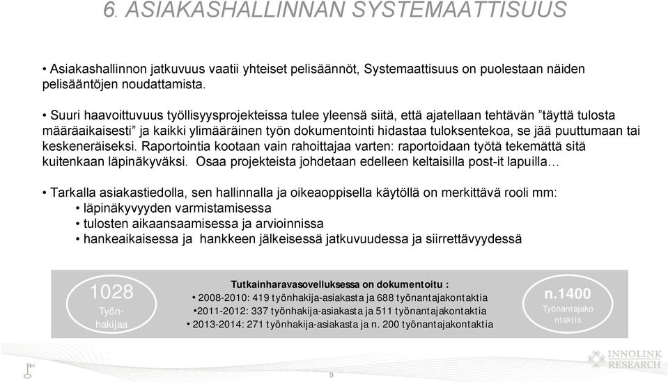 puuttumaan tai keskeneräiseksi. Raportointia kootaan vain rahoittajaa varten: raportoidaan työtä tekemättä sitä kuitenkaan läpinäkyväksi.