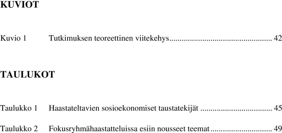 .. 42 TAULUKOT Taulukko 1 Haastateltavien