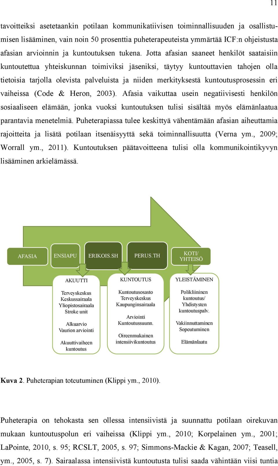 Jotta afasian saaneet henkilöt saataisiin kuntoutettua yhteiskunnan toimiviksi jäseniksi, täytyy kuntouttavien tahojen olla tietoisia tarjolla olevista palveluista ja niiden merkityksestä