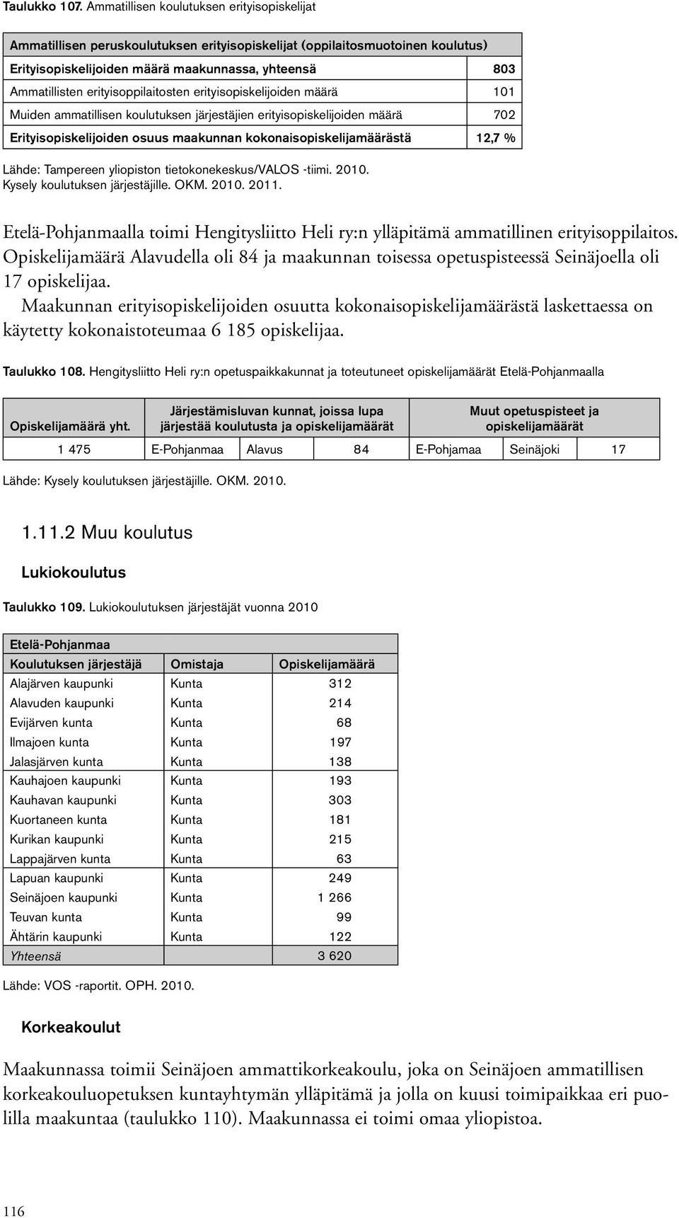 erityisoppilaitosten erityisopiskelijoiden määrä 11 Muiden ammatillisen koulutuksen järjestäjien erityisopiskelijoiden määrä 72 Erityisopiskelijoiden osuus maakunnan kokonaisopiskelijamäärästä 12,7 %