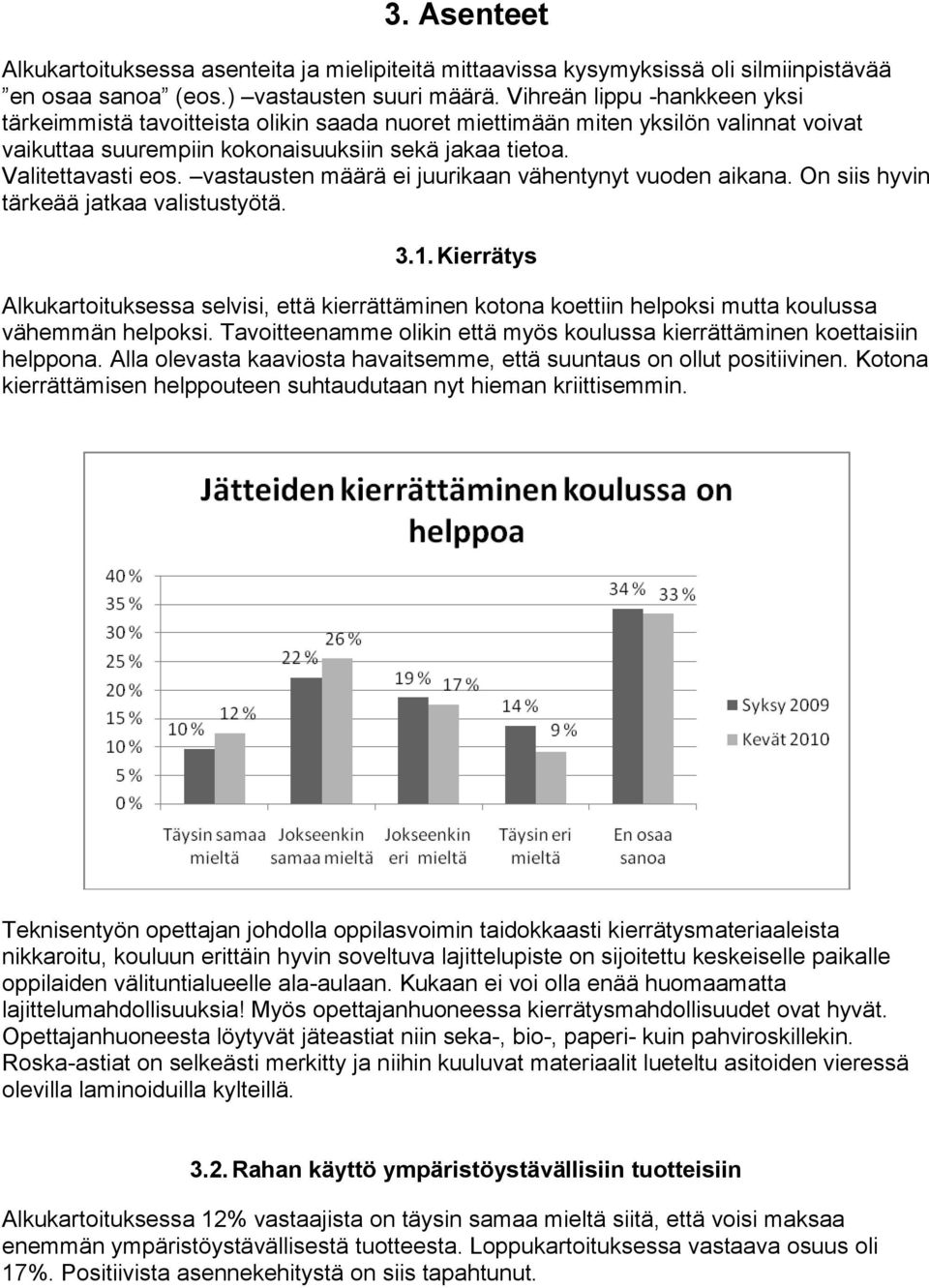 vastausten määrä ei juurikaan vähentynyt vuoden aikana. On siis hyvin tärkeää jatkaa valistustyötä. 3.1.