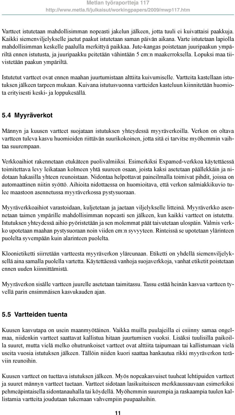 Lopuksi maa tiivistetään paakun ympäriltä. Istutetut vartteet ovat ennen maahan juurtumistaan alttiita kuivumiselle. Vartteita kastellaan istutuksen jälkeen tarpeen mukaan.