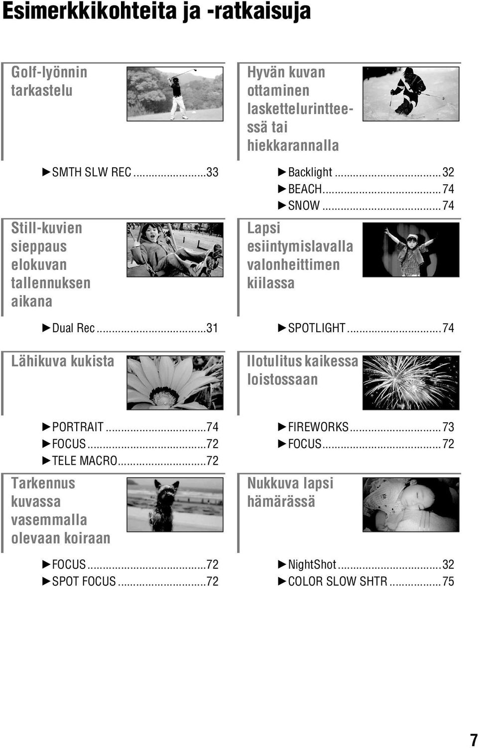 ..74 Still-kuvien sieppaus elokuvan tallennuksen aikana Lapsi esiintymislavalla valonheittimen kiilassa BDual Rec.