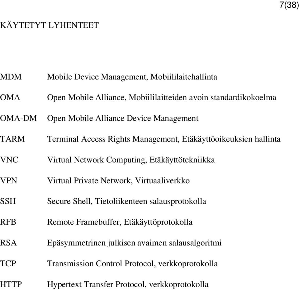 Virtual Network Computing, Etäkäyttötekniikka Virtual Private Network, Virtuaaliverkko Secure Shell, Tietoliikenteen salausprotokolla Remote